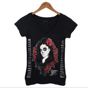 WS781 Kill It Gothic Side Slit V Neck T Shirt M